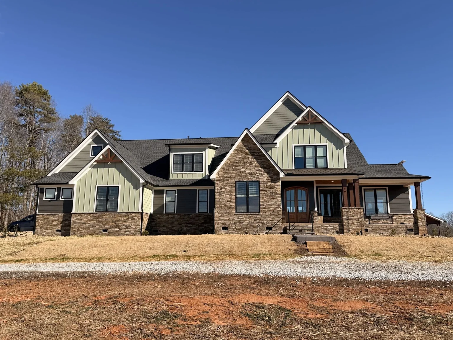 Stone and timber details at the Marietta residence